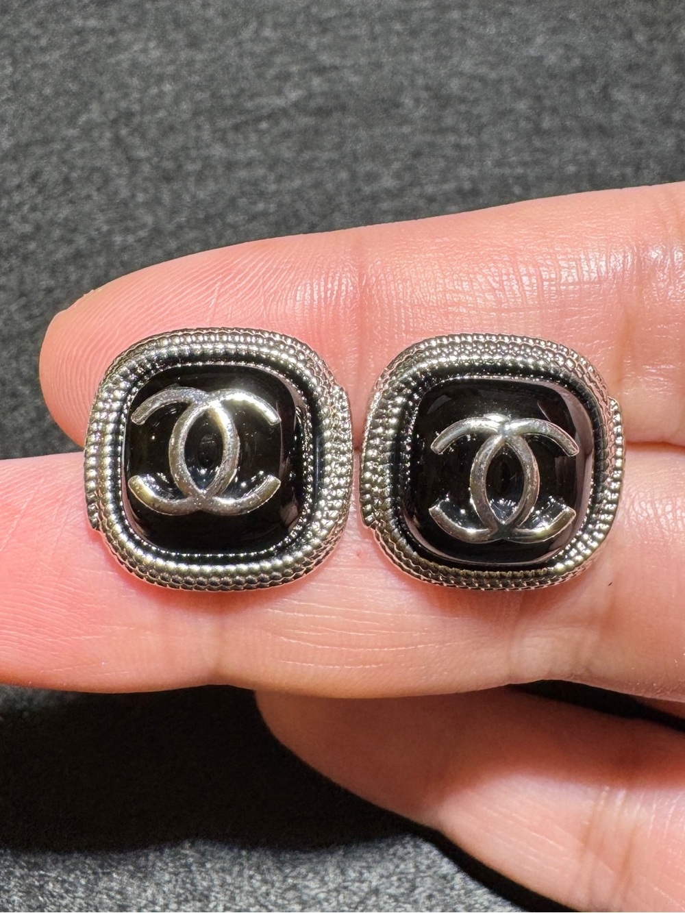 S925 Posts Black Enamel Square Stud Earrings